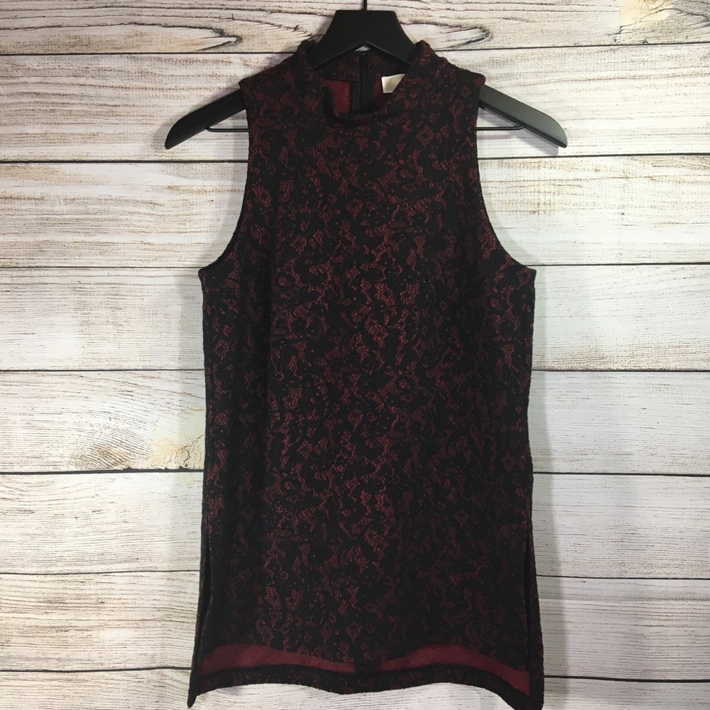 Michael Kors Sleeveless Umbria Lace Red Black Top